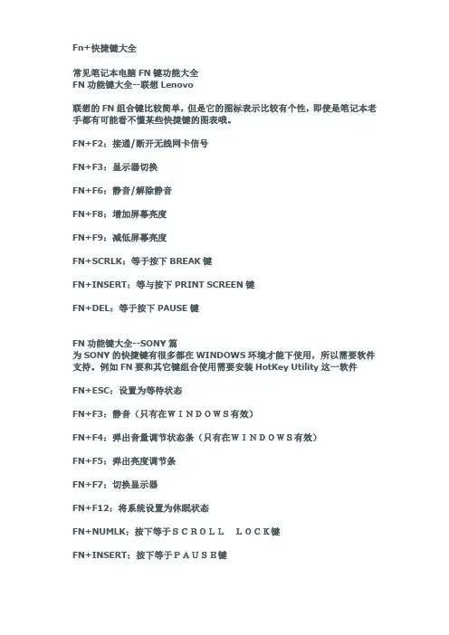 笔记本Fn+快捷键大全