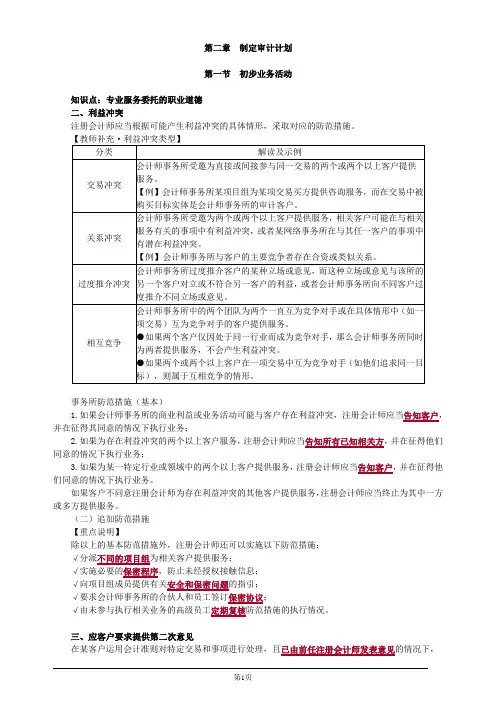 注册会计师综合阶段-职业能力综合测试(一)-第二章 制定审计计划