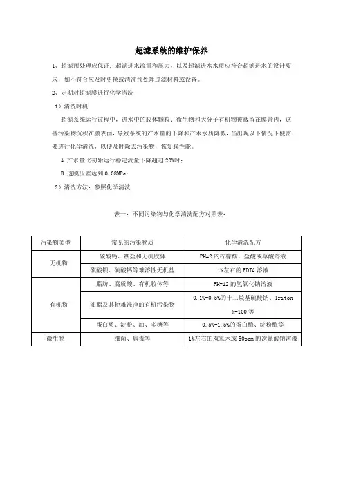 超滤系统的维护保养