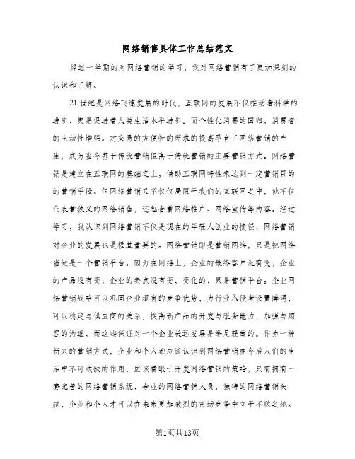 网络销售具体工作总结范文(6篇)
