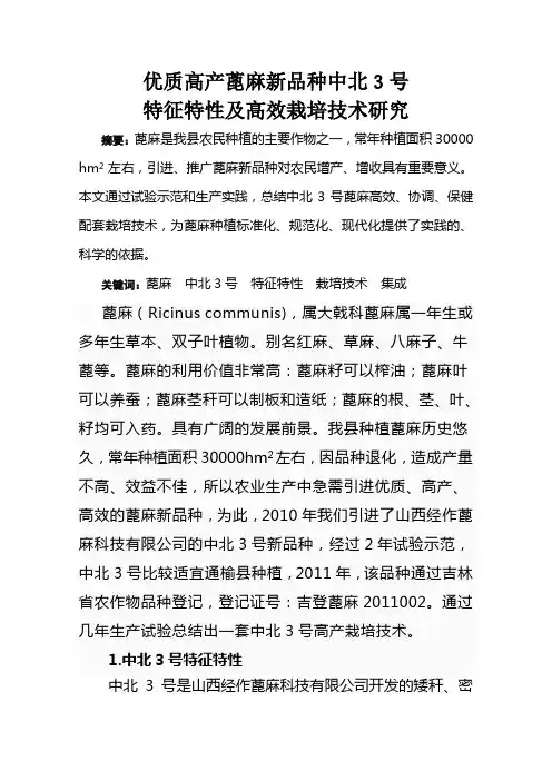 蓖麻高产栽培技术