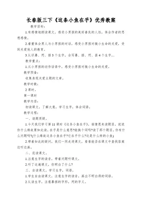长春版三下《这条小鱼在乎》优秀教案