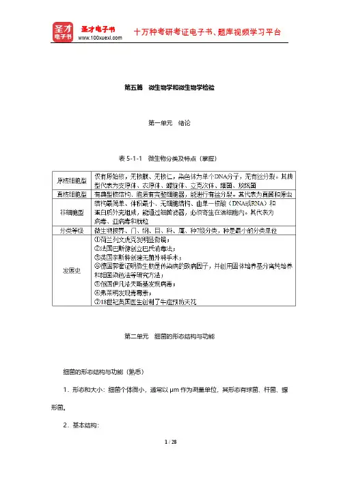 2020年全国卫生专业技术资格考试《临床医学检验学中级职称考试》考点(微生物学和微生物学检验)