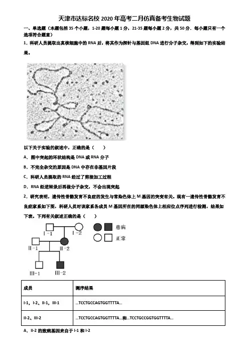 天津市达标名校2020年高考二月仿真备考生物试题含解析