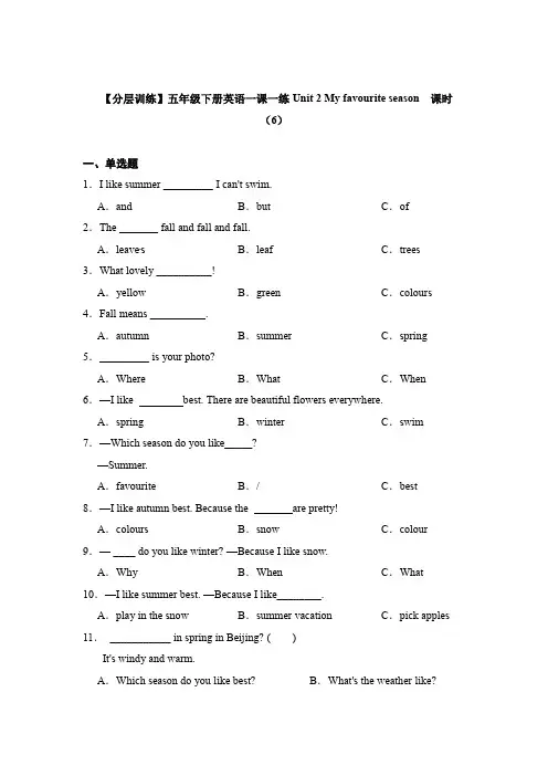 五年级下册英语一课一练-Unit2Myfavouriteseason课时(6)人教PEP版(含答案)