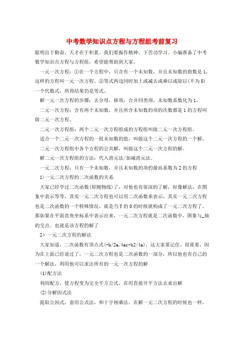 中考数学知识点方程与方程组考前复习  