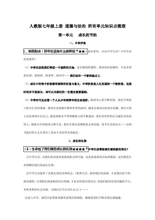 人教版七年级上册 道德与法治 所有单元知识点梳理