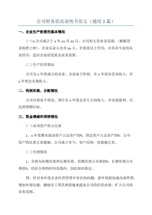 公司财务状况说明书范文(通用3篇)