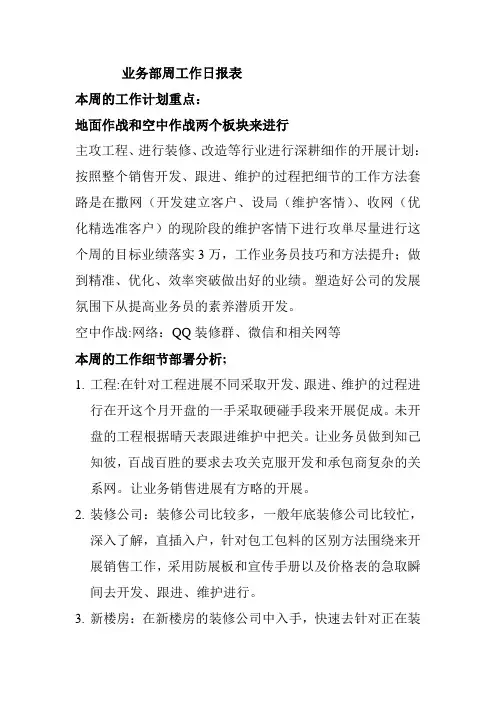 业务部周工作日报表