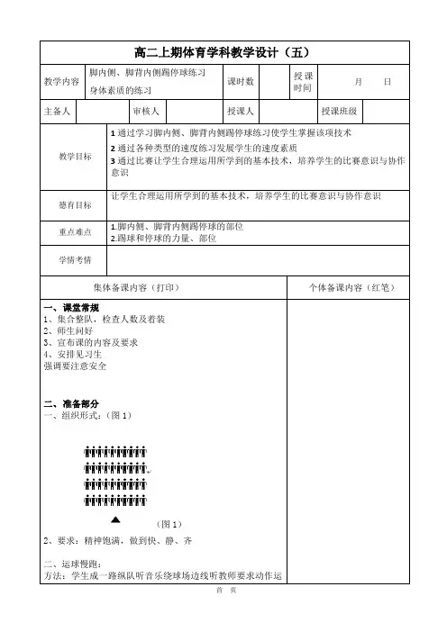 体育高二上册《足球-脚内侧踢、停球》教案