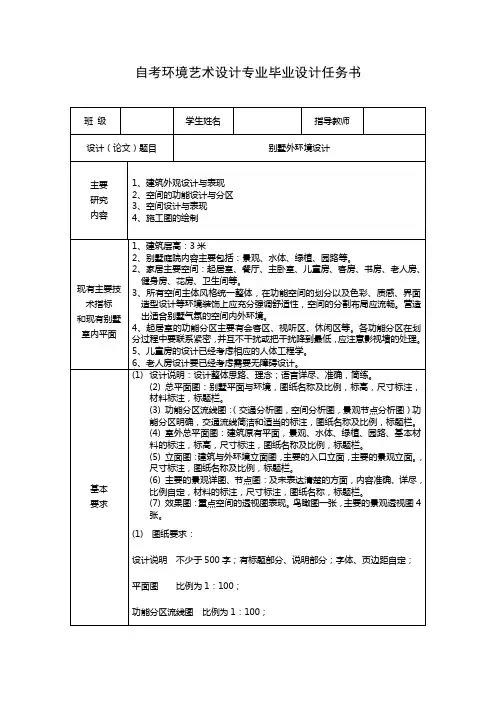 自考环境艺术设计专业毕业设计任务书