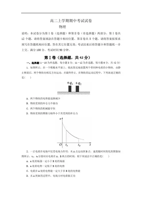2015-2016学年高二上学期期中考试物理试卷1
