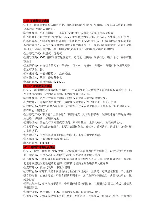 常见典型矿床特征及成因背景