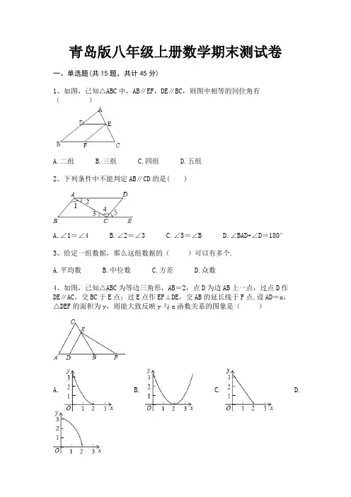 青岛版八年级上册数学期末测试卷(各地真题)