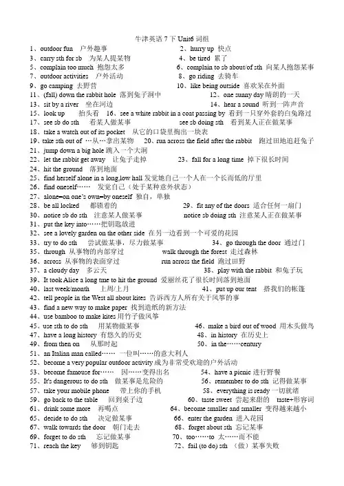 牛津译林版英语七年级下册第六单元短语