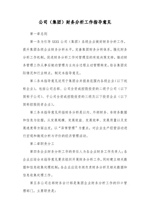 公司(集团)财务分析工作指导意见