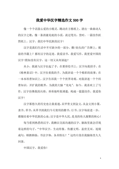 我爱中华汉字精选作文500字