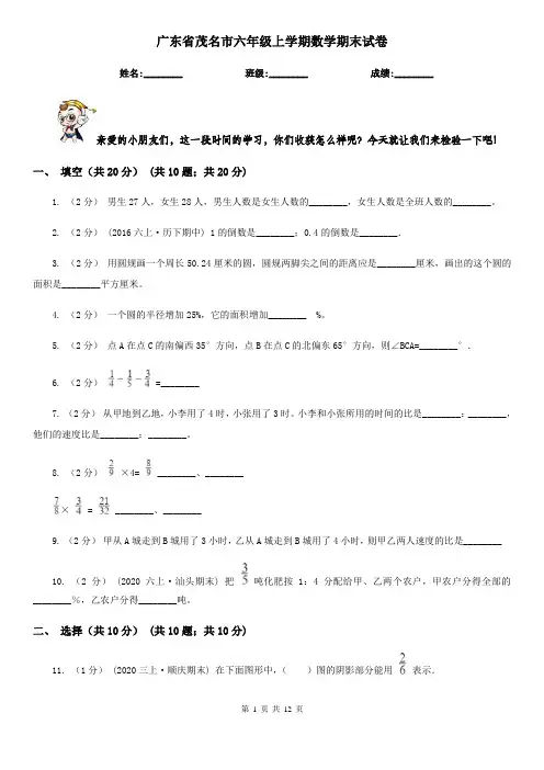广东省茂名市六年级上学期数学期末试卷