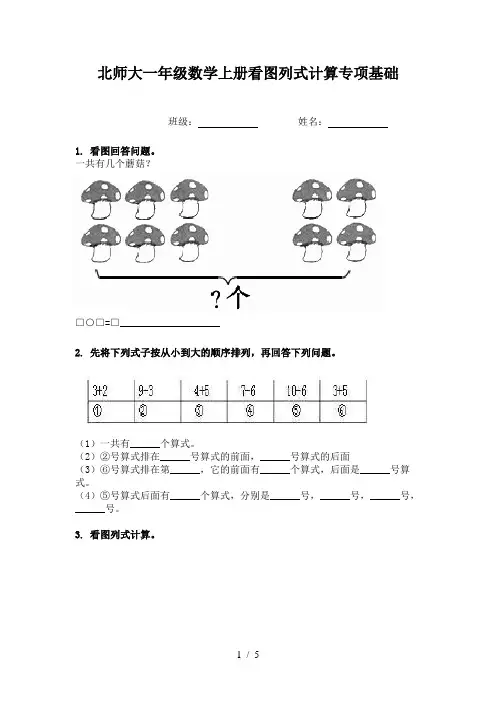 北师大一年级数学上册看图列式计算专项基础