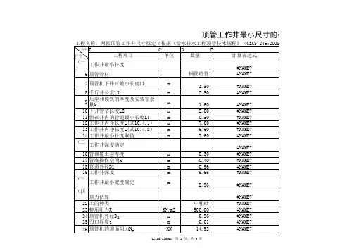 顶管工作井最小尺寸的确定及顶力计算书
