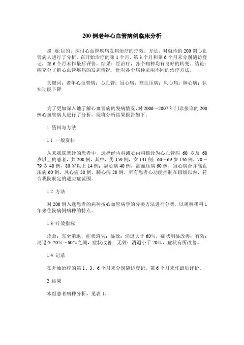 200例老年心血管病例临床分析