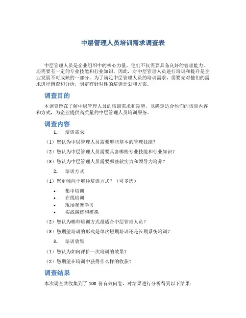 中层管理人员培训需求调查表