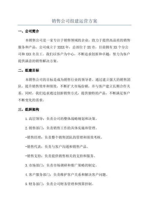 销售公司组建运营方案