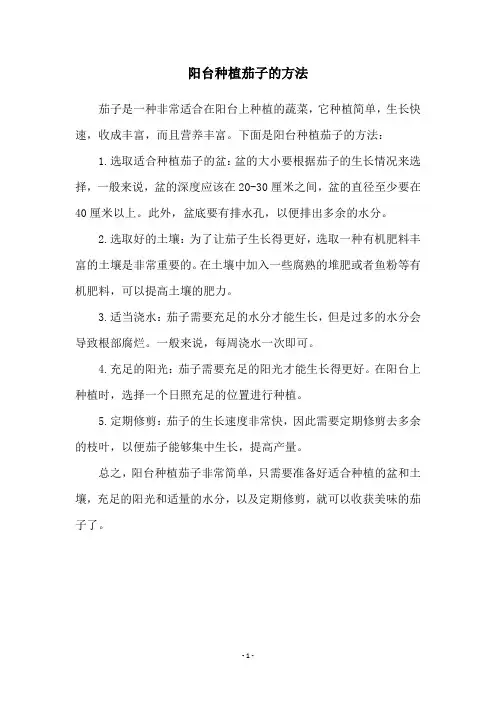 阳台种植茄子的方法