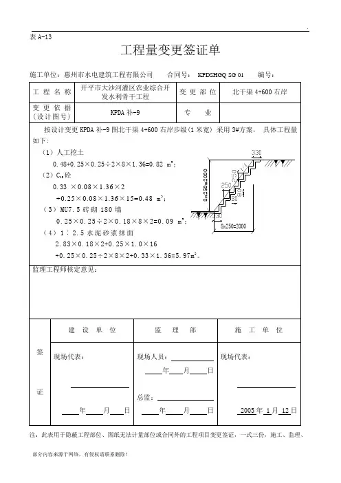 工程量变更签证单(例)