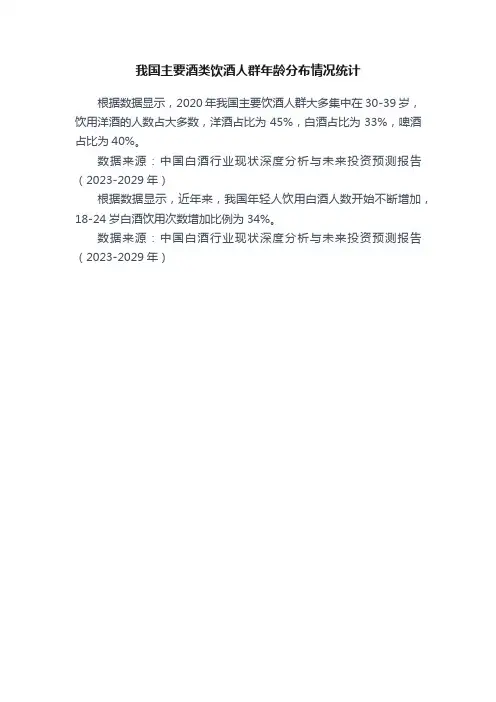 我国主要酒类饮酒人群年龄分布情况统计