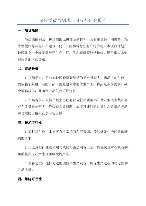 某轻质碳酸钙项目可行性研究报告