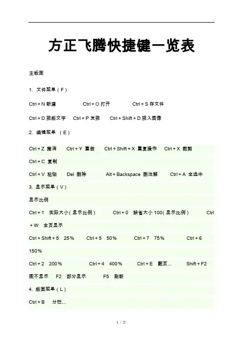 方正飞腾快捷键一览表