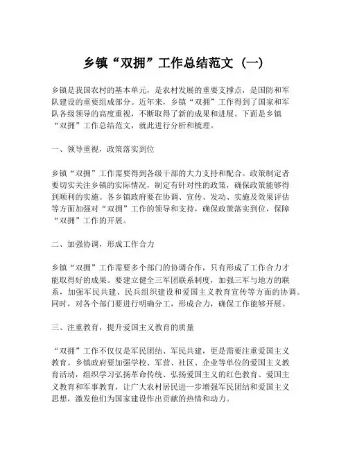 乡镇“双拥”工作总结范文 (一)