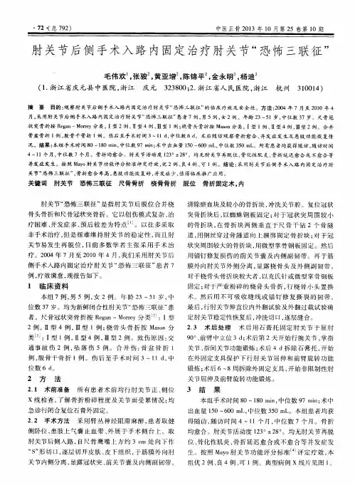 肘关节后侧手术入路内固定治疗肘关节“恐怖三联征”