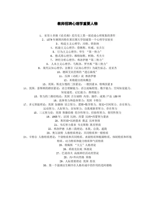 最新精品教师招聘心理学重要人物