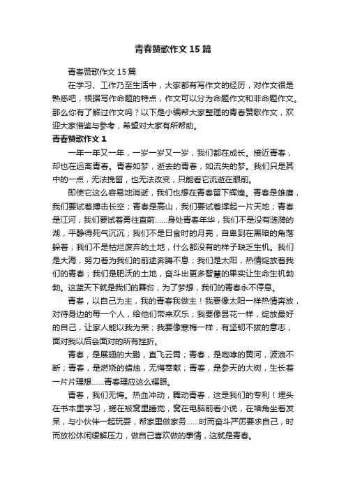 青春赞歌作文15篇