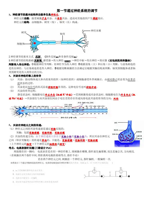 人教版必修三第二章动物和人体生命活动调节知识点总结