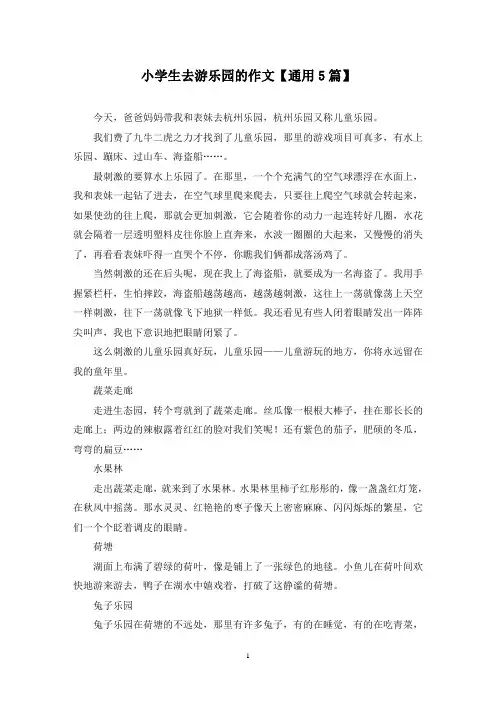 精选小学生去游乐园的作文【通用5篇】