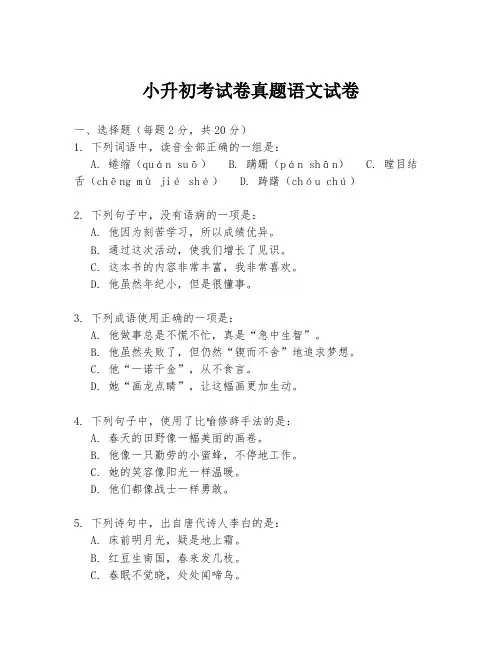 小升初考试卷真题语文试卷