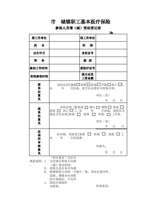 医保人员增减变化登记表