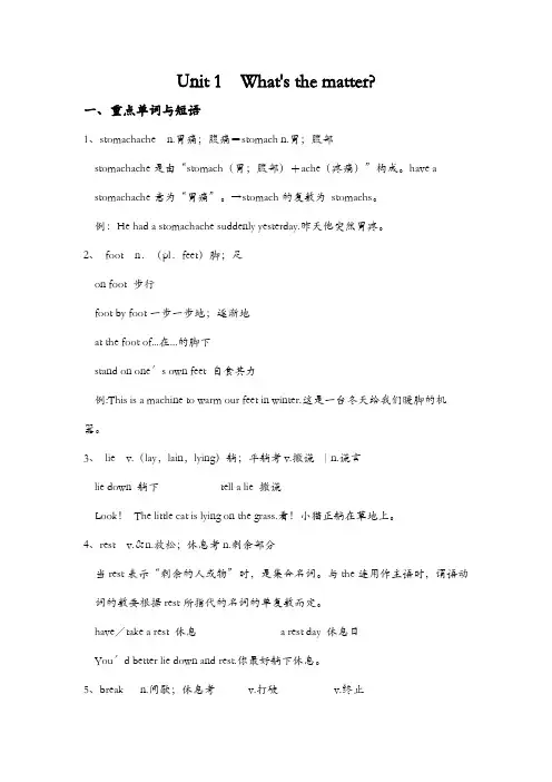 Unit 1  What's the matter单元知识点归纳-人教版八年级英语下册