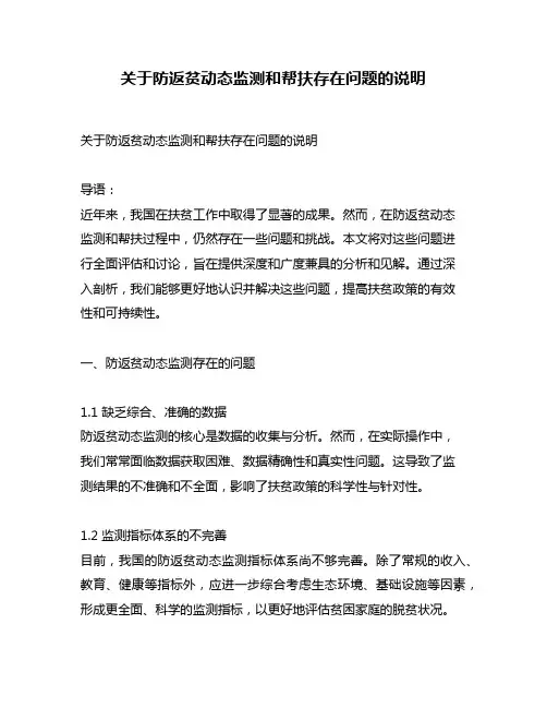 关于防返贫动态监测和帮扶存在问题的说明