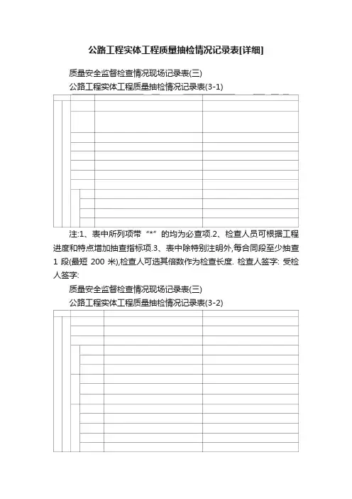 公路工程实体工程质量抽检情况记录表[详细]