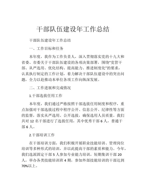 干部队伍建设年工作总结