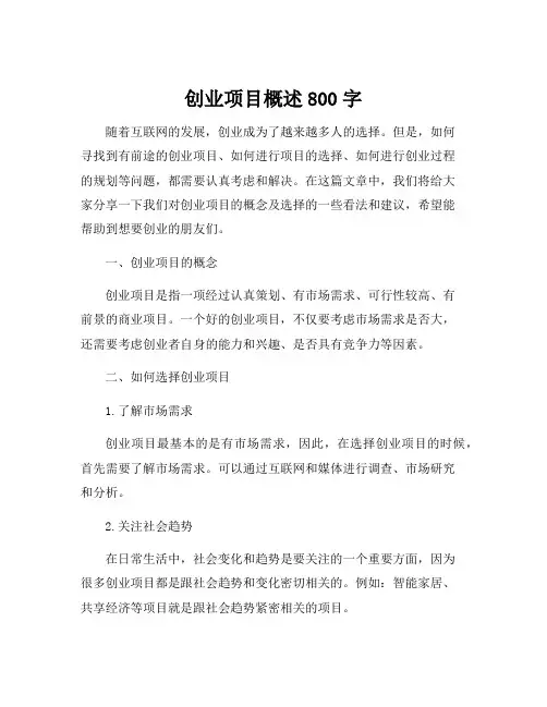 创业项目概述800字