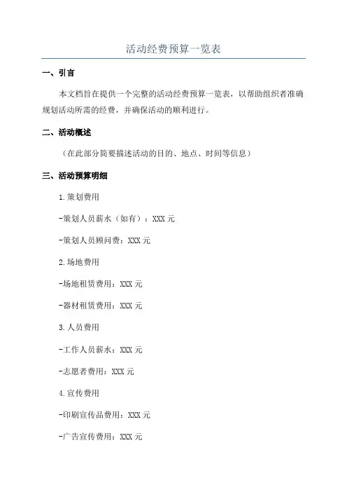 活动经费预算一览表