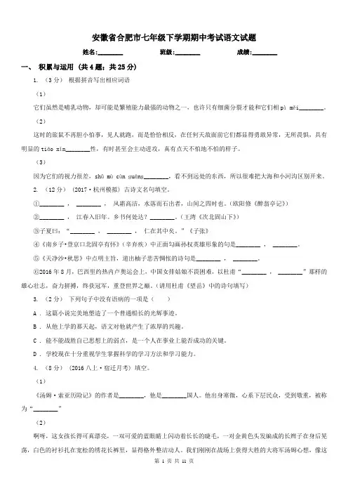 安徽省合肥市七年级下学期期中考试语文试题