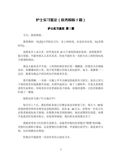 护士实习鉴定(优秀模板5篇)