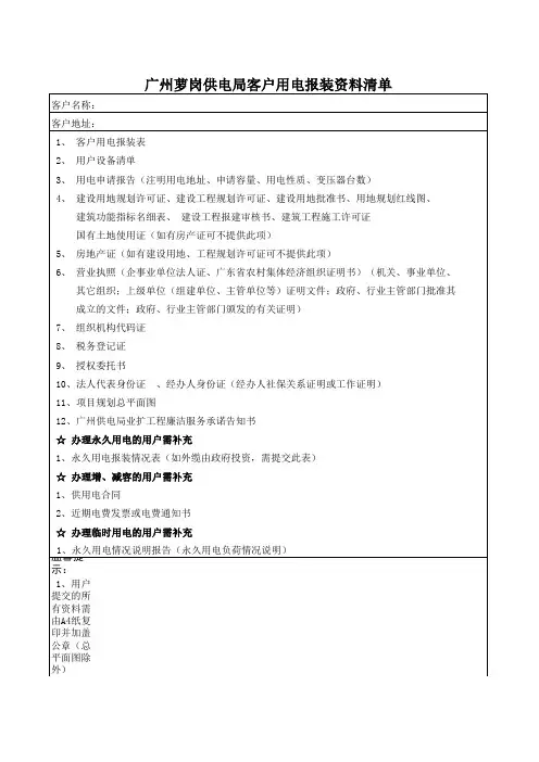 用电报装资料清单