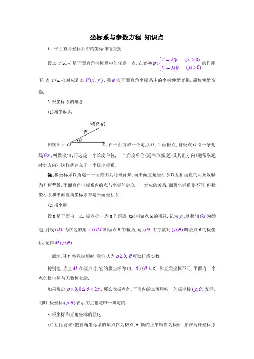 选修4-4坐标系与参数方程知识点总结及同步练习(附答案)
